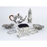 A George V Silver Circular Tea Pot, and mixed silverware, the tea pot by Mappin & Webb, London 1925,