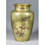 A Japanese Bronze Vase, Meiji period, inlaid with coloured metals with a design of flowering