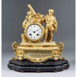 A French Gilt Metal and Cream Alabaster Cased Mantel Clock, 19th Century, by C. J. & Co, No. B194,