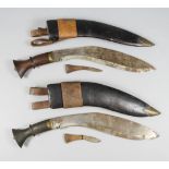 A 20th Century Kukri Knife, 10ins plain steel blade with fuller, hardwood grip, 14ins overall, in