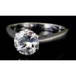 A Solitaire Diamond Ring, Modern, in 18ct white gold mount, set with a round brilliant cut