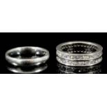 A Diamond Two Band Full Hoop Eternity Ring, Modern, in platinum mount, size K, and a wedding band,