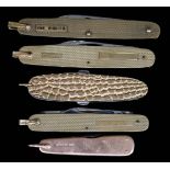 Five Pen Knives with 9ct Gold faces, total gross weight 120g