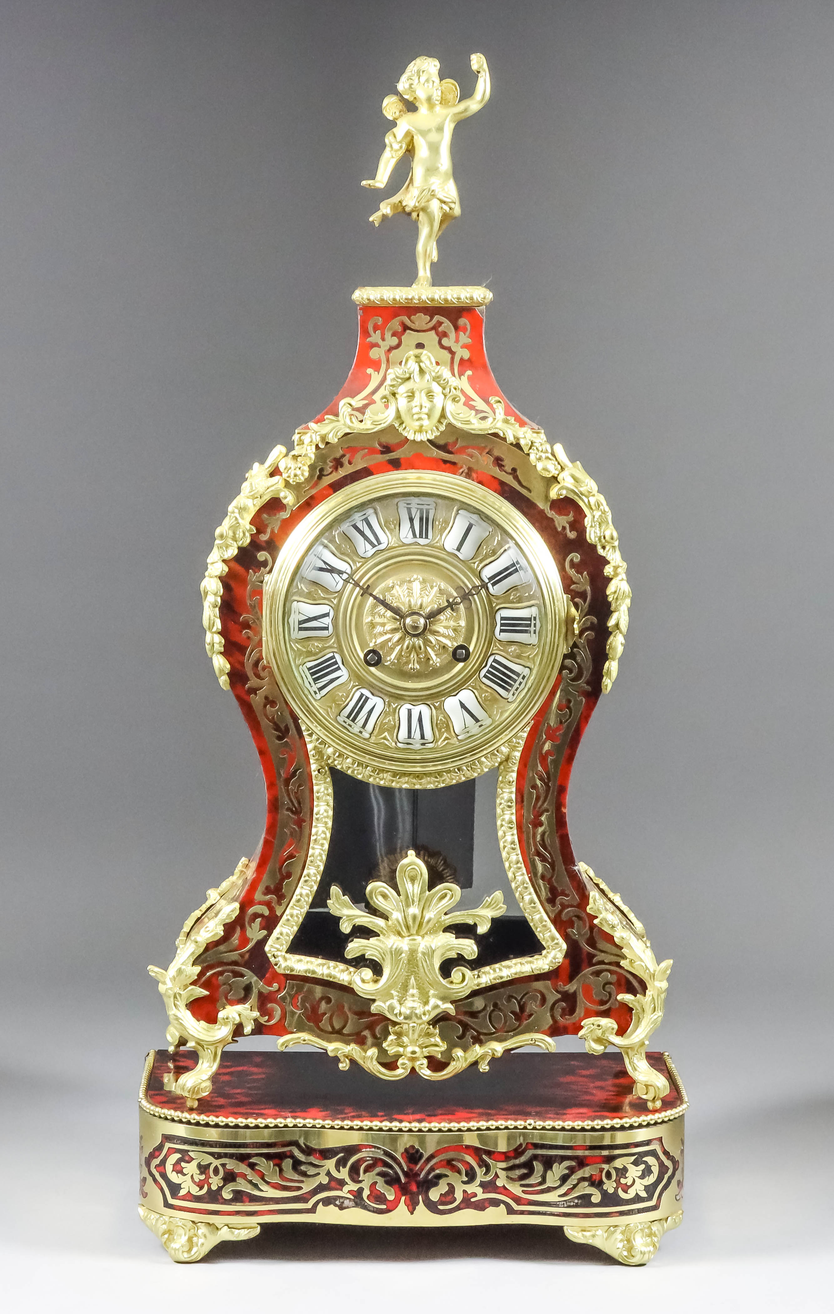 A French Red Tortoiseshell Boulle Mantel Clock, Late 19th Century, by S. Marti & Cie, No. 1329, of