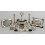 A Georgian Silver Rectangular Seven-Division Cruet Stand, and mixed silverware, the cruet stand,