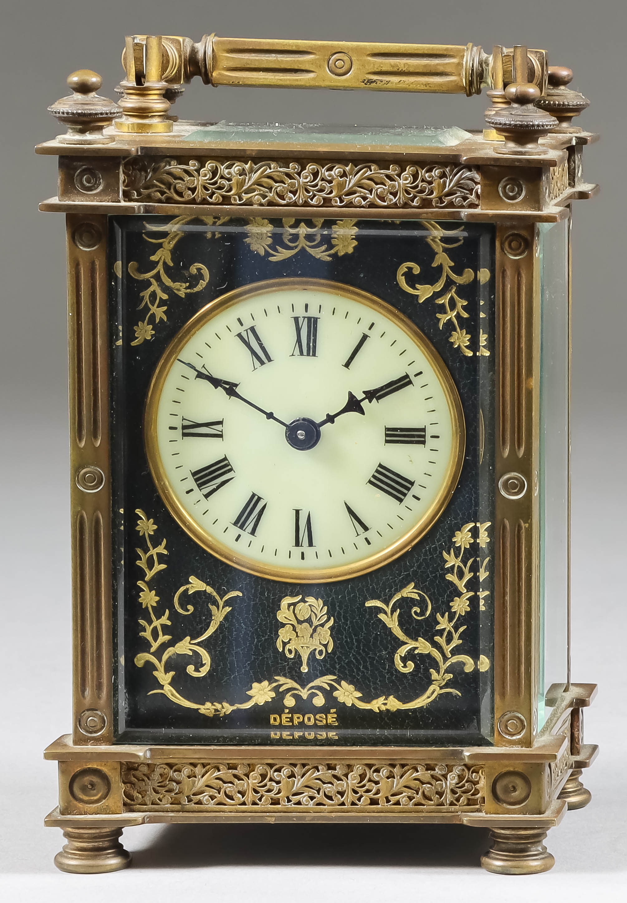 A French Carriage Timepiece, Early 20th Century, the 1.5ins diameter cream enamel dial with Roman