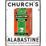 A 20th Century Enamel Rectangular Advertising Sign in green, brown, black and white, "Church's