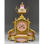 A French Ormolu and Porcelain Mounter Mantel Clock, 19th Century, by Japy Freres, No. 46, the 3ins