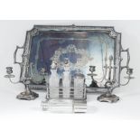 A Pair of French Plated Two Light Candelabra, and mixed plated ware, the candelabra by Armand