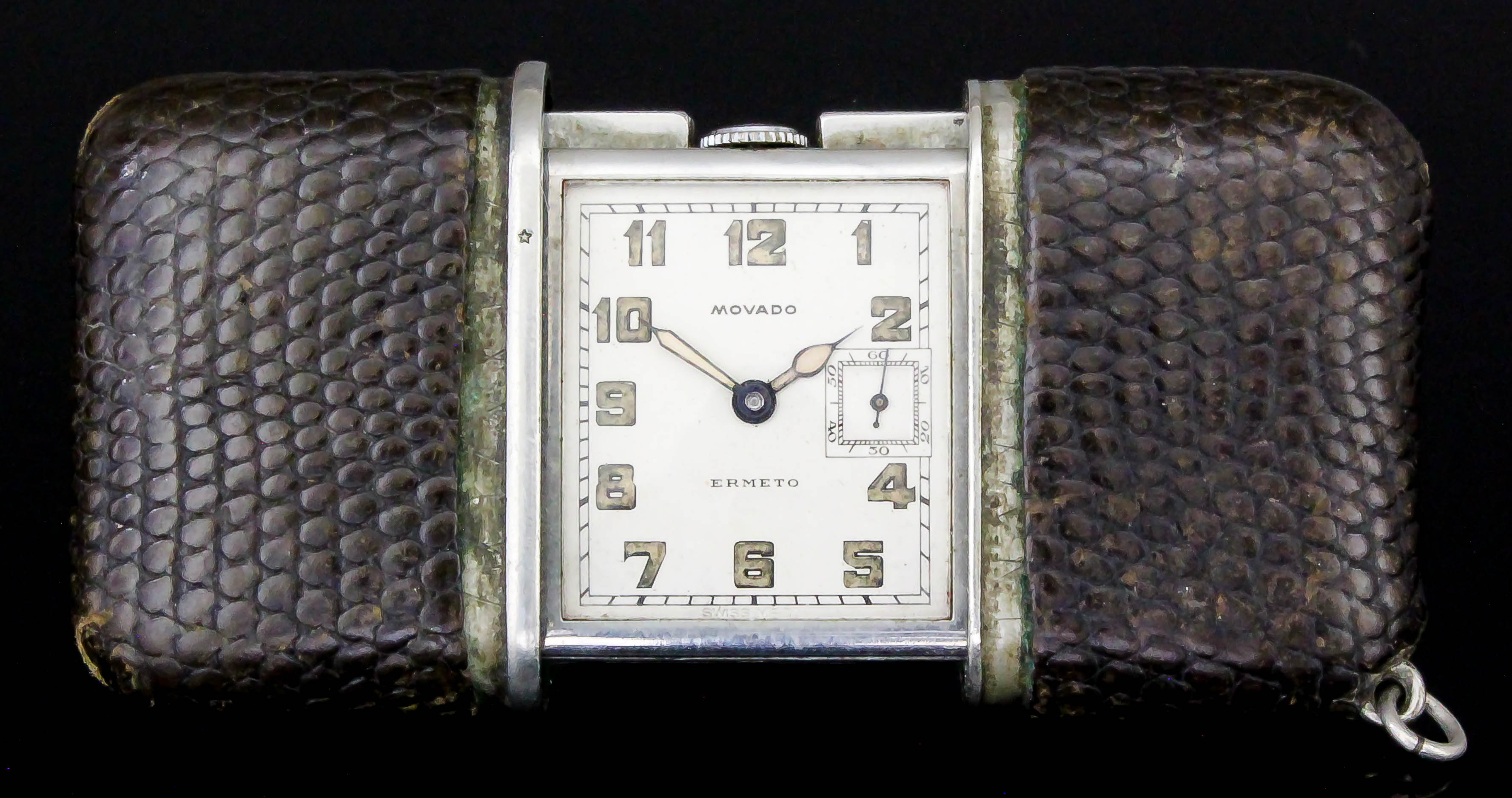 A Movado "Ermeto" Travelling Timepiece, 1920's/1930's, No. 503751, the rectangular silvered dial