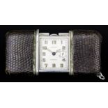 A Movado "Ermeto" Travelling Timepiece, 1920's/1930's, No. 503751, the rectangular silvered dial