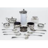 A Pair of Victorian Silver Circular Salts, and mixed silverware, the salts by Charles Stuart Harris,