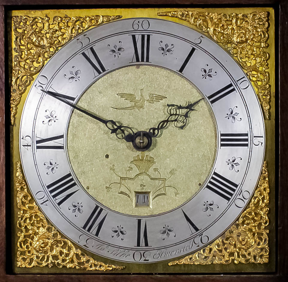 An Oak Longcase Clock, 18th Century, by John Silke of Elmstead, the 11ins square brass dial with - Image 2 of 2