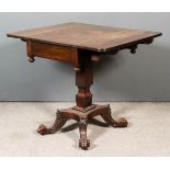 A William IV Mahogany Pembroke Table, with twin reeded edge to top, fitted one frieze drawer, on