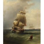 H. Moore (19th Century English School) - Oil painting - Marine scene - Sailing ship in full sail and