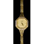 A Lady's Omega Quartz Wristwatch, Late 20th Century, 18ct Gold Cased, the octagonal gold dial with
