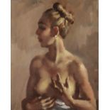 ***Colin Colahan (1897-1987) - Oil painting - "Monique 1951" - Half length portrait of a nude woman,