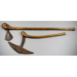 An African Steel Axe With Wood Haft, Possibly Shona, the shaft with a simple repeating incised