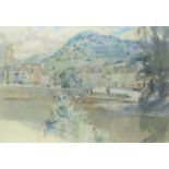 ***John Stanton Ward (1917-2007) - Watercolour - "Estang in the Lot, France" - River scene with town