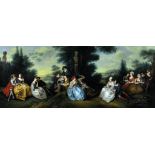 After Nicholas Lancret (1690-1743) - Oil painting - "A Fete Champetre", with harlequin and seated