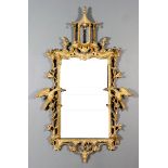 A Good Italian Carved Gilt Wood Rectangular Wall Mirror of "Chinese Chippendale" Design, the