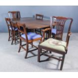 A George III Mahogany Dropleaf Cottage Dining Table, Four Mahogany Dining Chairs, and a Pair of