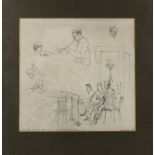 ***Gordon Davies (1926-2007) - Ink drawing - "Concert Musicians playing at the Schwarzenberg