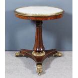 A 19th Century French Rosewood and Gilt Brass Mounted Circular Occasional Table, with white veined