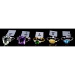 Five Gem Set Rings, Modern, in silver mounts, various sizes, total gross weight 13.8g Note: All with