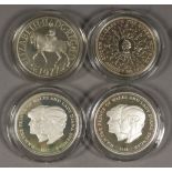 Five Elizabeth II Silver Proof Crowns - 1977 Silver Jubilee, 1980 Queen Mother's 80th Birthday,