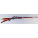 A 19th Century Indian Percussion Two Band Enfield Musket, 30ins blued steel barrel with leaf sights,