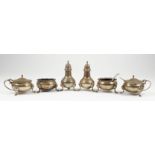 An Elizabeth II Silver Harlequin Six Piece Condiment Set, by various makers, London 1950-1955, the