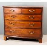 A George III Mahogany Bow Front Chest, with moulded edge to top, fitted two short and three long