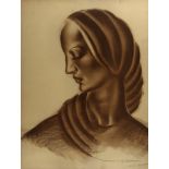 N. Grozdift (20th Century) - Pastel - Portrait of a young woman, her eyes closed, her head