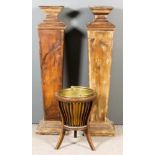 A Pair of 20th Century Hardwood Rectangular Pedestals and a Mahogany Circular Jardiniere, the