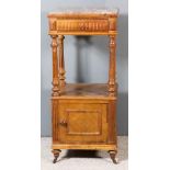 A French Walnut Rectangular Two-Tier Washstand, with pink, white and grey flecked marble slab to top