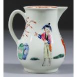 A Worcester Porcelain Sparrow Beak Milk Jug, 18th Century, enamelled with oriental figures in a