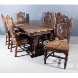A 19th Century French Walnut Rectangular Extending Dining Table, and a Set of Six Similar Highback