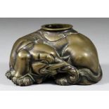 A Japanese Bronze Censer or Water Pot, 19th Century, modelled as a recumbent elephant, signed,