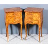 A Pair of 20th Century French Kingwood Bedside Chests, of serpentine outline, the whole inlaid