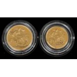 An Elizabeth II 1980 Proof Sovereign and Half Sovereign, both in Royal Mint vinyl covered cases of