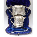 A Victorian Silver Two-Handled Sugar Basin and Matching Milk Jug, and mixed silverware, the sugar