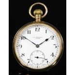 A George V 9ct Gold Cased Open Faced Keyless Pocket Watch, retailed by J. W. Benson of London,