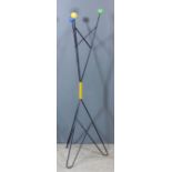 A French "Otto" Black Metal Hat and Coat Stand, with triple coloured ball finials, 67ins high