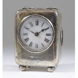 An Edward VII Silver Cased Travelling Timepiece, the 1.75ins diameter white enamel dial with Roman