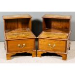 A Pair of Modern Mahogany Two-Tier Bedside Tables/Steps, with moulded edge to tops and leather