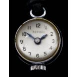 An Early 20th Century Lady's Plated Metal Cased Fob Watch, by Asprey of London, the silver dial with