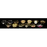 Three 18ct Gold and Gem Set Rings and Ten Other Rings, the 18ct gold rings sizes O, P and N, three