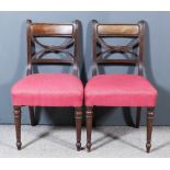 Two Pairs of George III Mahogany Dining Chairs, with panelled crest rails, one pair with X-pattern