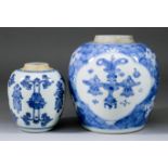 A Chinese Porcelain Blue and White Jar, Kangxi, painted alternately with stylised flowers and